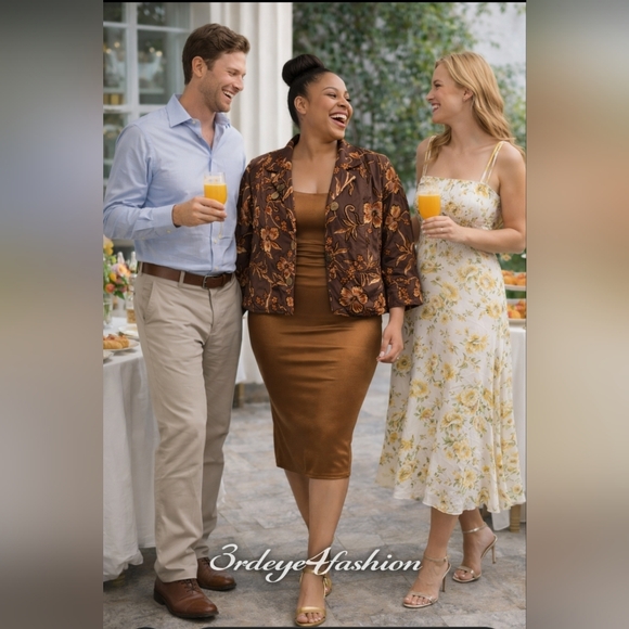 VINTAGE JULIA KEN KIMONO 🌸 Brown Floral Embroidered Jacket • Straight Cropped - Picture 4 of 17